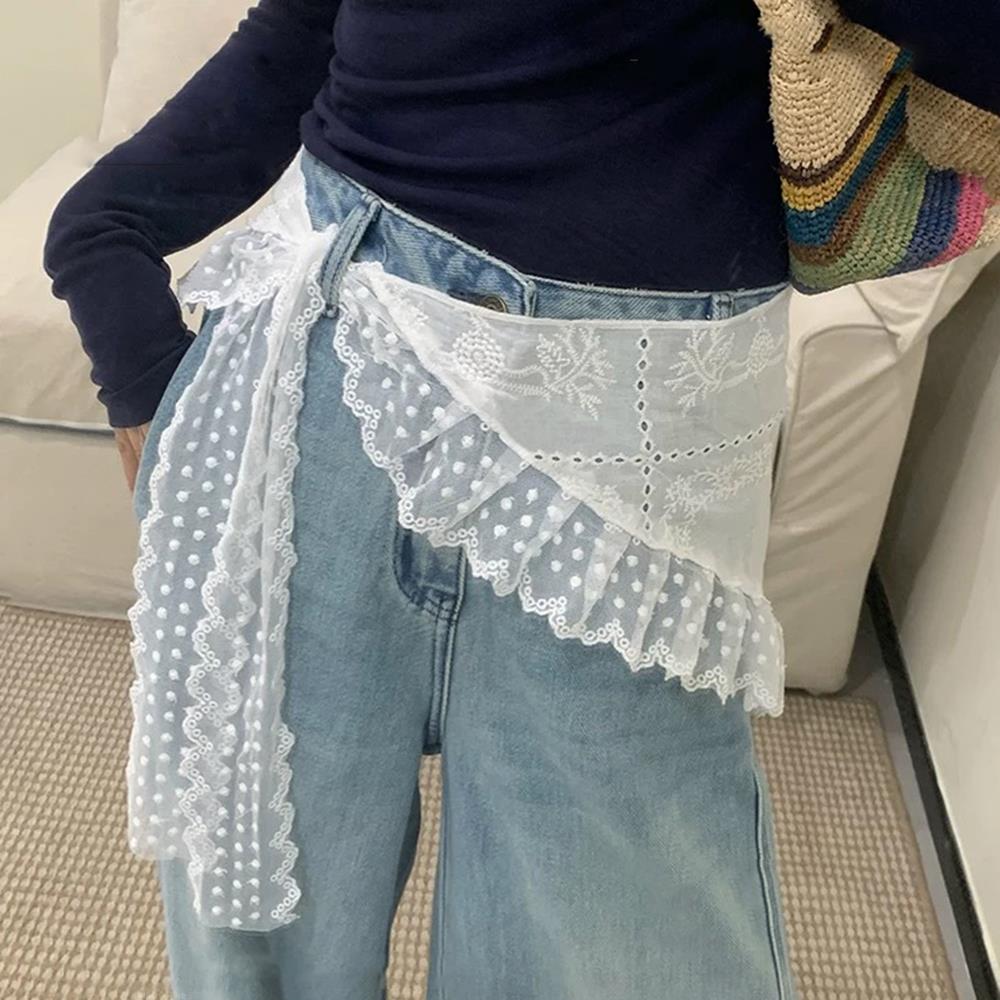 Double-use Lace Trim Hair Scarf Early Spring Butt Curtain Small Apron A-Line Half Skirt Fashion Ins Stacked Headscarf For Women