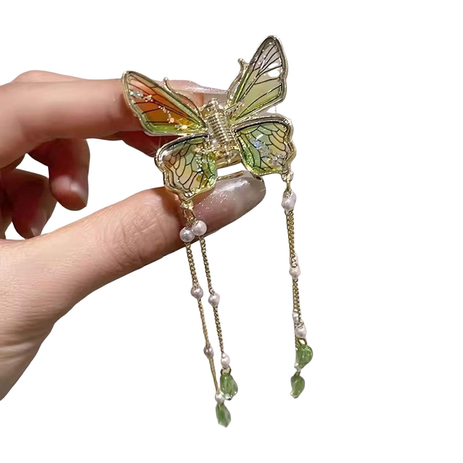 

Трендовая градиентная заколка-краб для волос с бабочкой для женщин Элегантная ретро заколка для волос с жемчужной кисточкой Маленькие свежие летние металлические аксессуары для волос