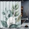 1pc Eucalyptus Leaf Greenery White Floral Shower Curtain, Printed Shower Curtain with Hooks, Polyester Fabric, Machine Washable