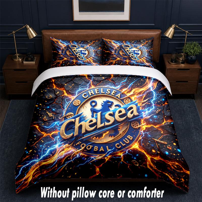 Chelsea FC Design Bed Bedding Set 1 Duvet Cover + 2 Pillowcases Soft Breathable Household Bed Linens