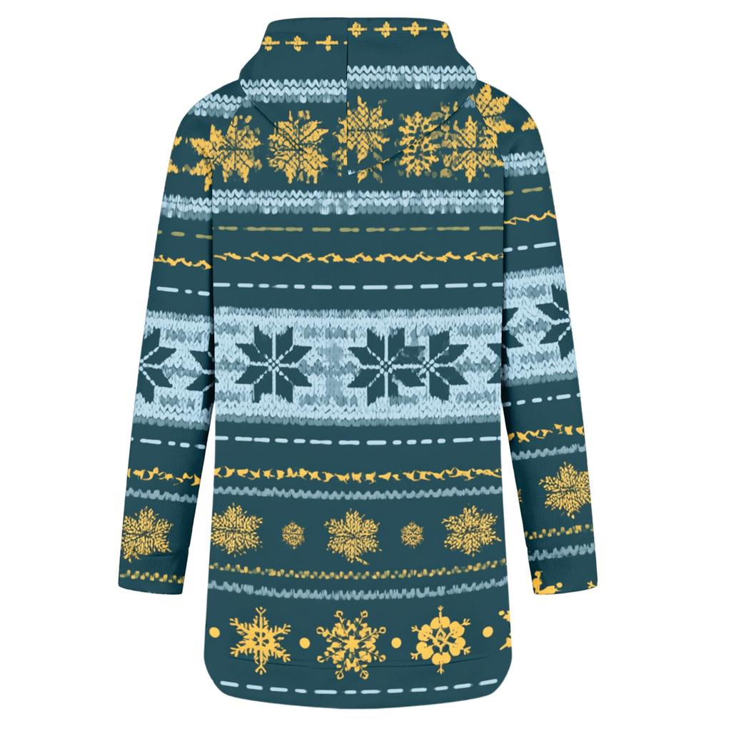 Women's Casual Christmas Print Long Sleeve Hooded Sweatshirt Top