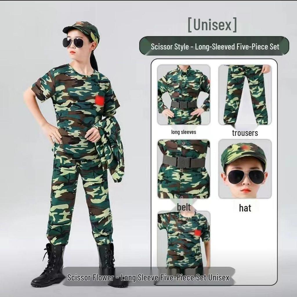 Çocuk Kamuflaj Askeri Üniformaları (Erkek ve Kız Çocukları İçin) - Anaokulu Eğitimleri, Yaz Kampları veya Okul Gösterileri İçin Mükemmel.