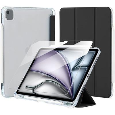 Case + Tempered Glass for iPad Air 13 Inch (M3 2025, M2 2024) Reinforced Corner Protectors with Pen Holder - Black
