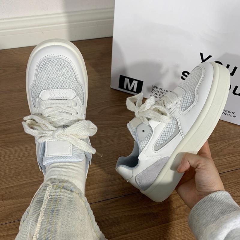 Spring and Summer Flat-bottomed Round-toe Mesh Breathable and Comfortable White Shoes New Casual Fashion Sports Running Shoes