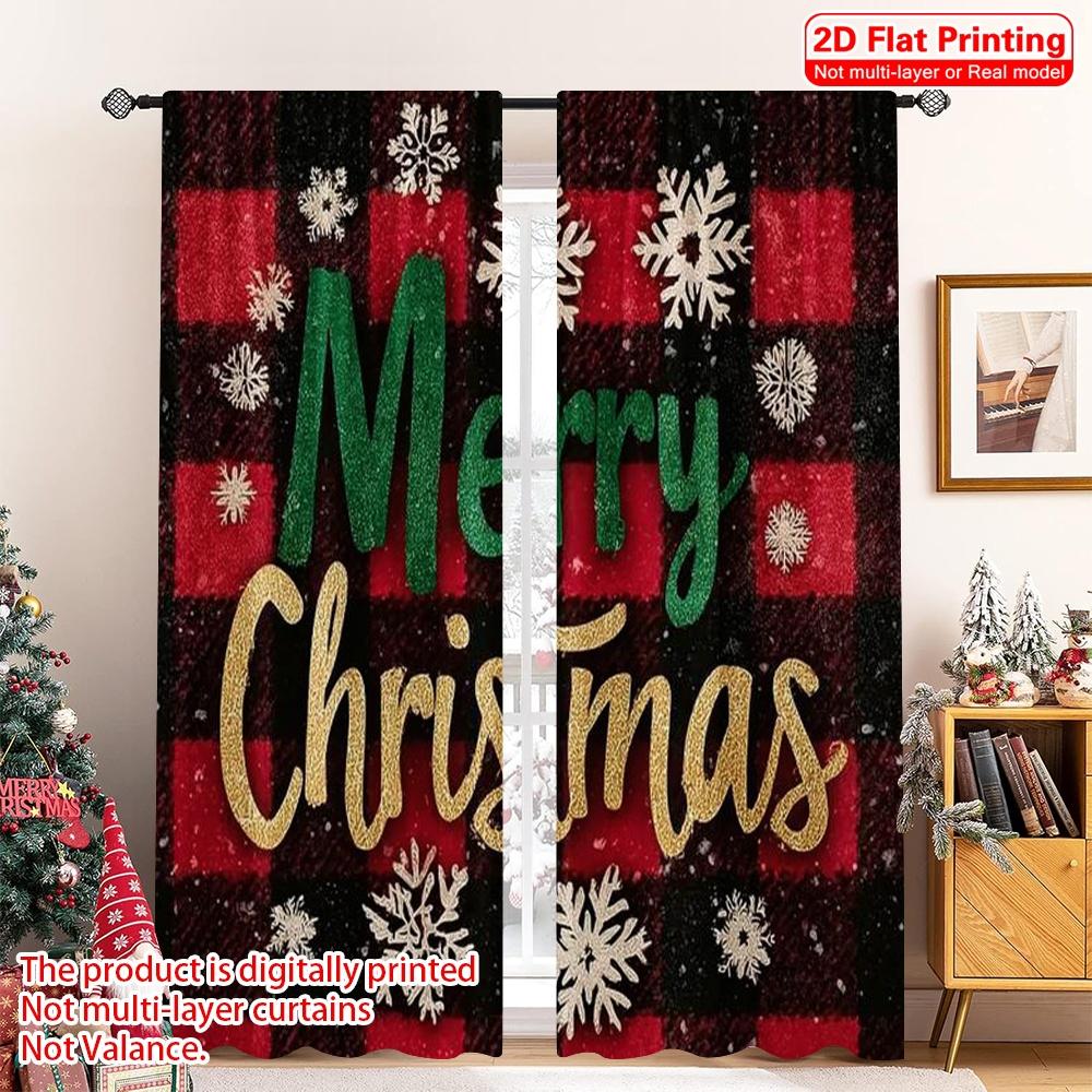 

2pcs 2D flat printing Merry Christmas Popular Curtain Merry Christmas Fabric Without Electricity Spring Party & Holiday Decor 100*130 HOOK 1pcs