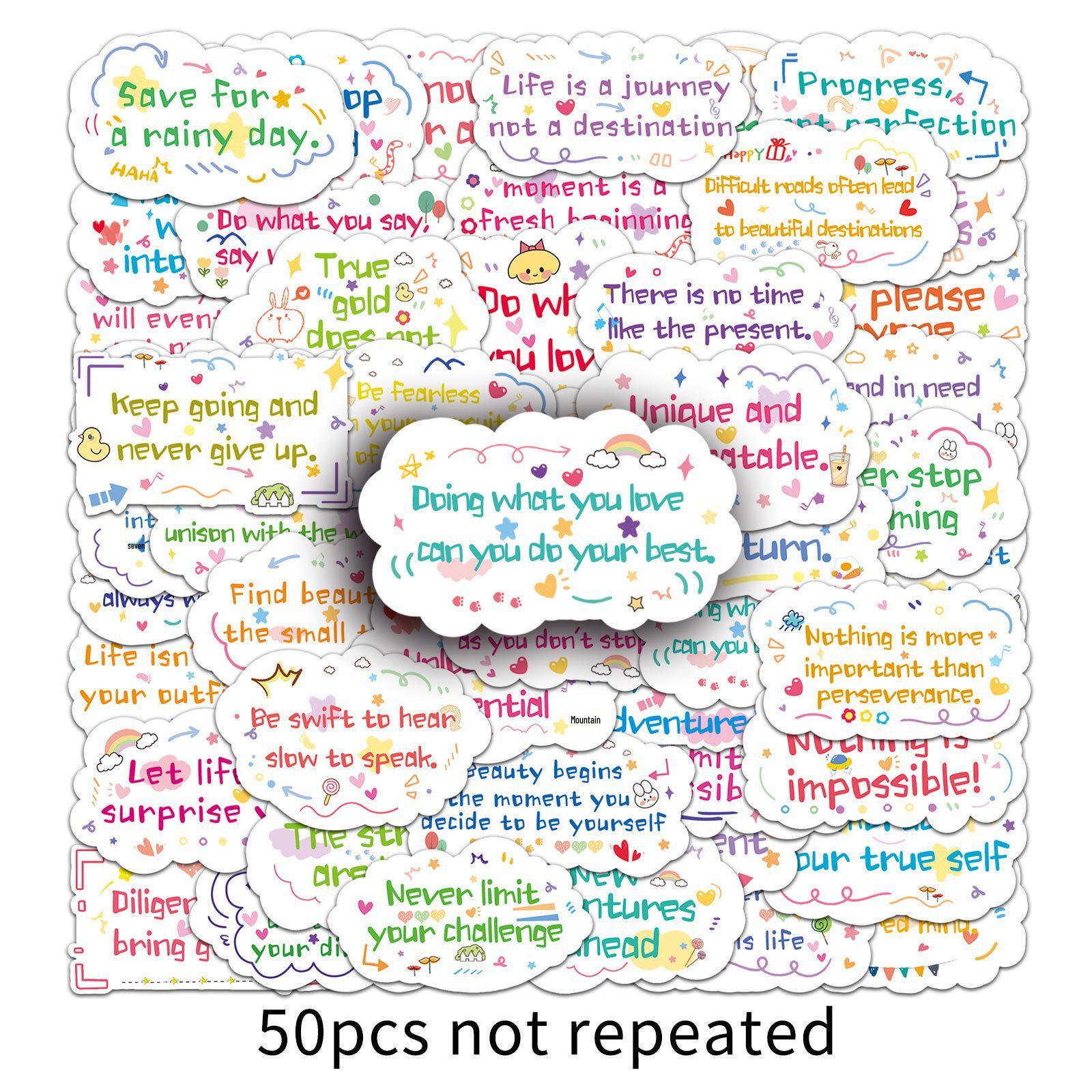 50 Inspirational English Graffiti Stickers: Creative Cartoon Text Decorations for Phones, Water Bottles, and Computers