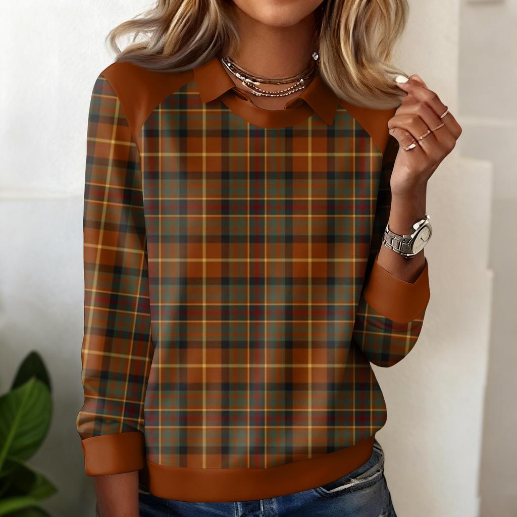 Damen Karomuster Bedrucktes Lässiges Langarm-Sweatshirt-Top