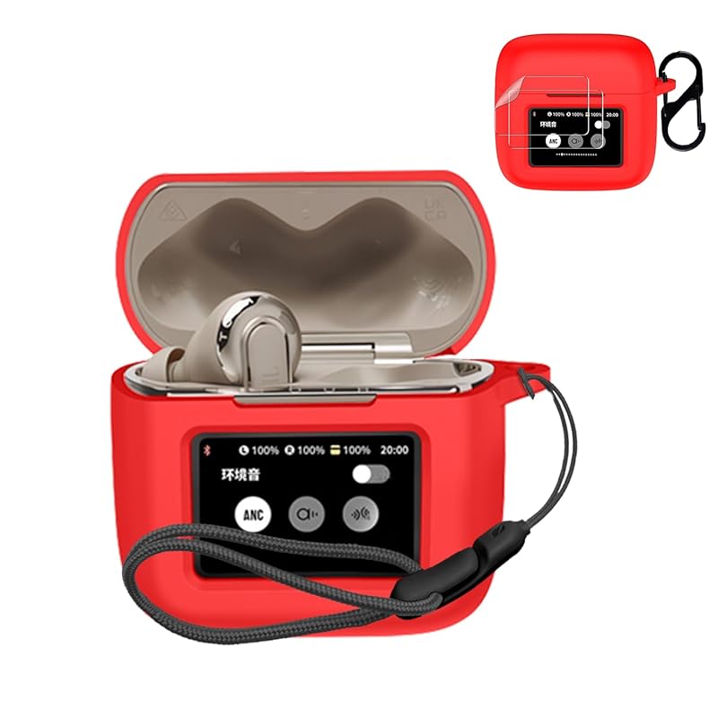 

For JBL TOUR PRO 3 for case cover + 2 film [NOUKAJU] wireless earphones silicon protective case (With carabiner + strap included) ) Fall prevention