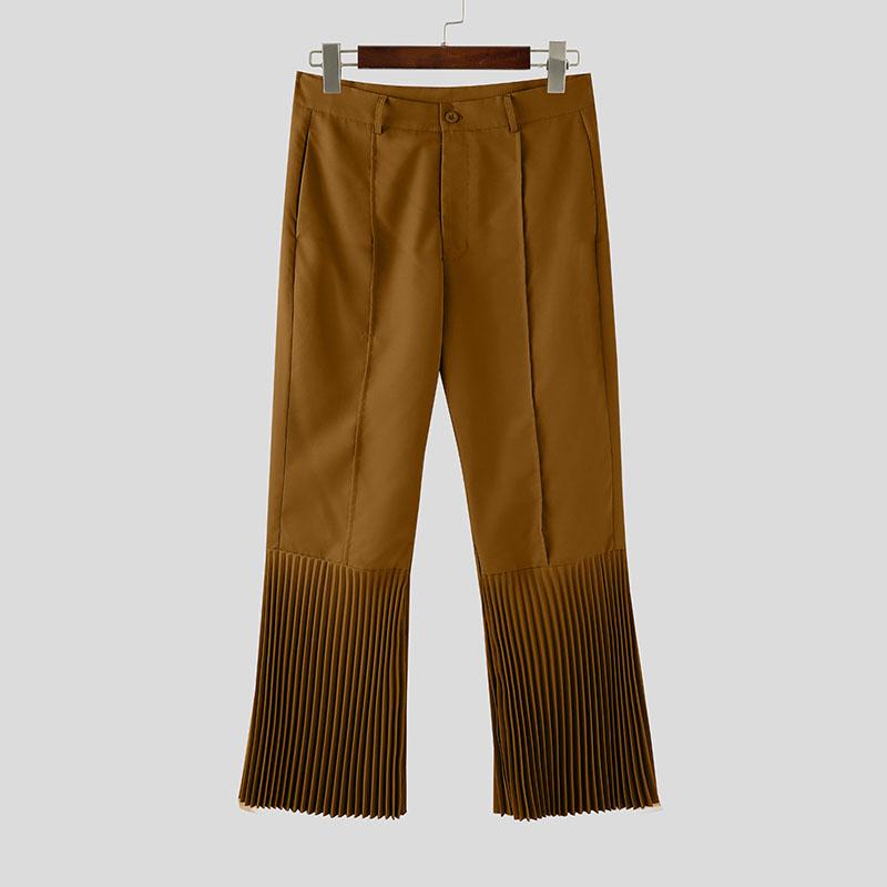 

INCERUN Men Zip-up High Waist Wrap Patchwork Pleated Hem Casual Long Trousers Pants L коричневый
