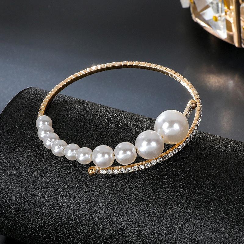 Fashion Rhinestone Pearl Bracelet Women Alloy Adjustable Trendy Commute Style