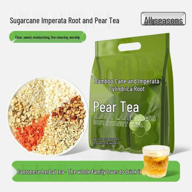 Bamboo Cane & Imperata Pear Tea: Children's Cooling Tea with Sugarcane Sweet Water & Water Chestnut - Fruit Flower Health Drink.