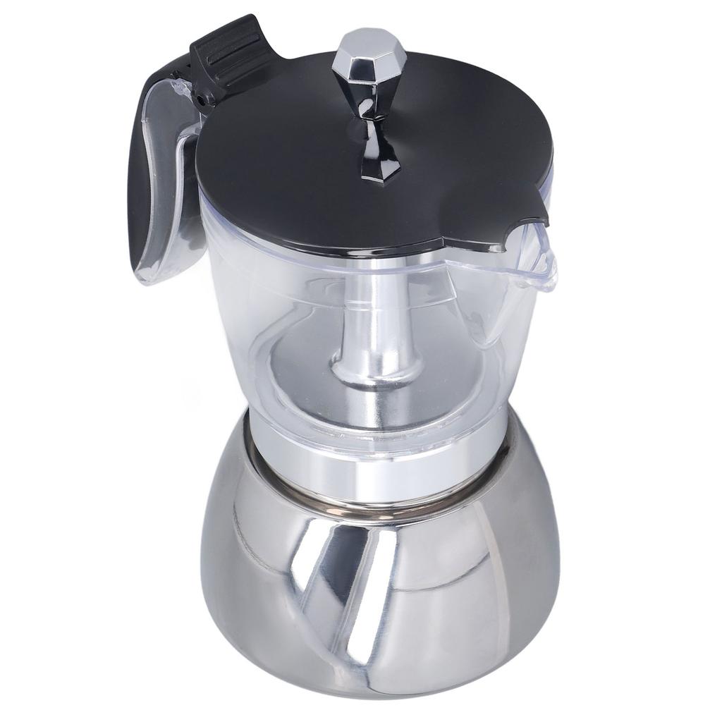Stovetop Coffee Maker 6 Cup Moka Pot Clear ABS Top Stainless Steel Coffee Making Pot for Home Office
