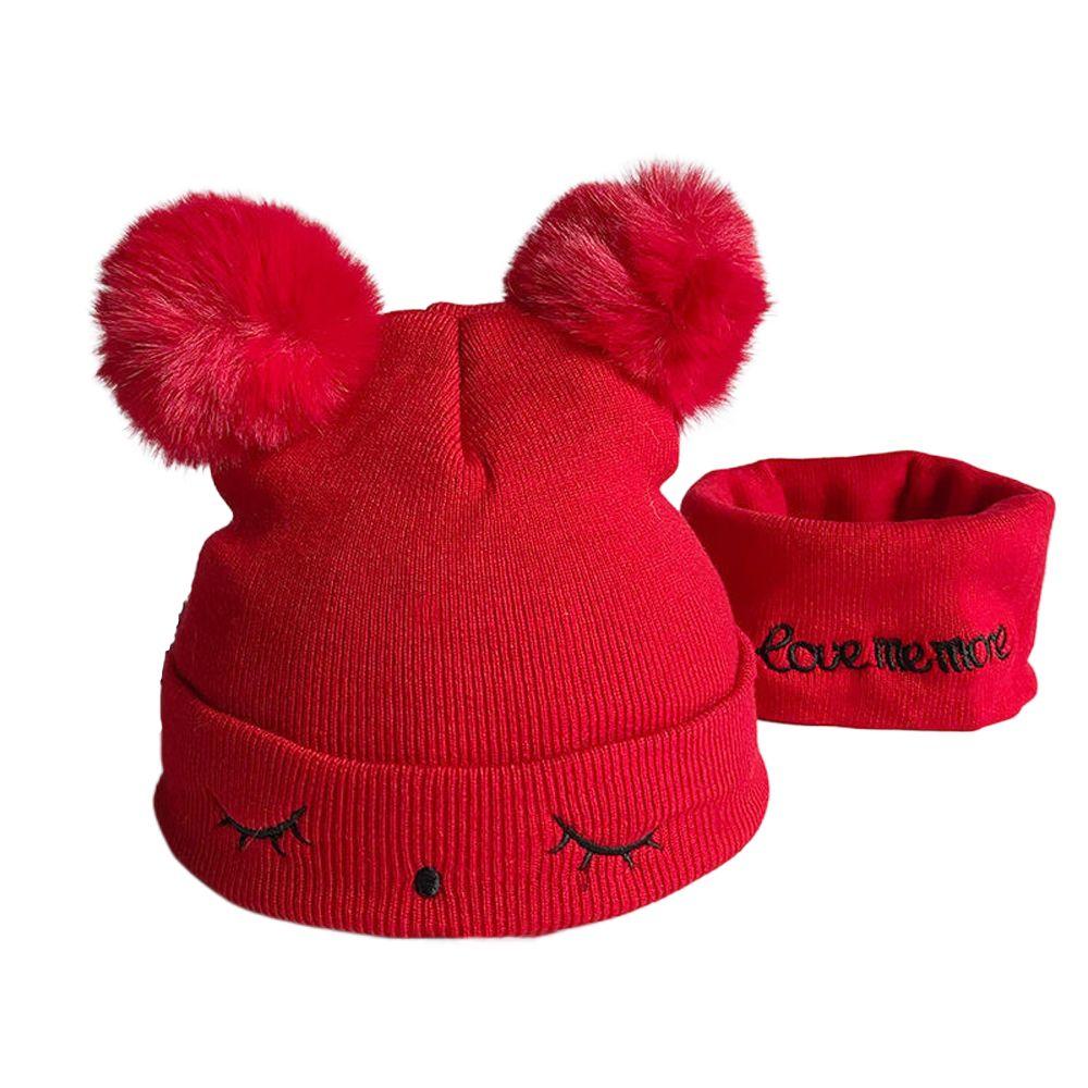 Wool Plush Ears Toddler Cap Infant Knitted Hat Winter Hats Scarf Set Lovely Beanie Hat Boy Girl Cap