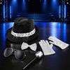 Sada kostýmu popové rockové hvězdy pro dospělé, Černý klobouk s flitry, Brýle, Rukavice, Mikrofon, Kostýmové doplňky pro hraní rolí na Cosplay party, Halloween