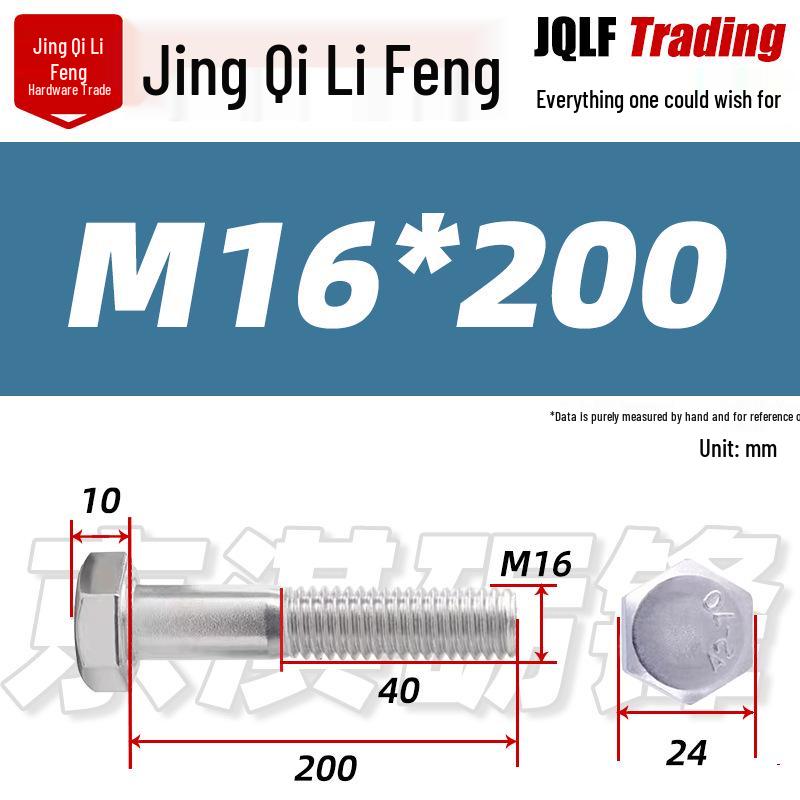 201 Stainless Steel Hex Head Bolt, Half Thread, M6-M30 Threaded Rod
