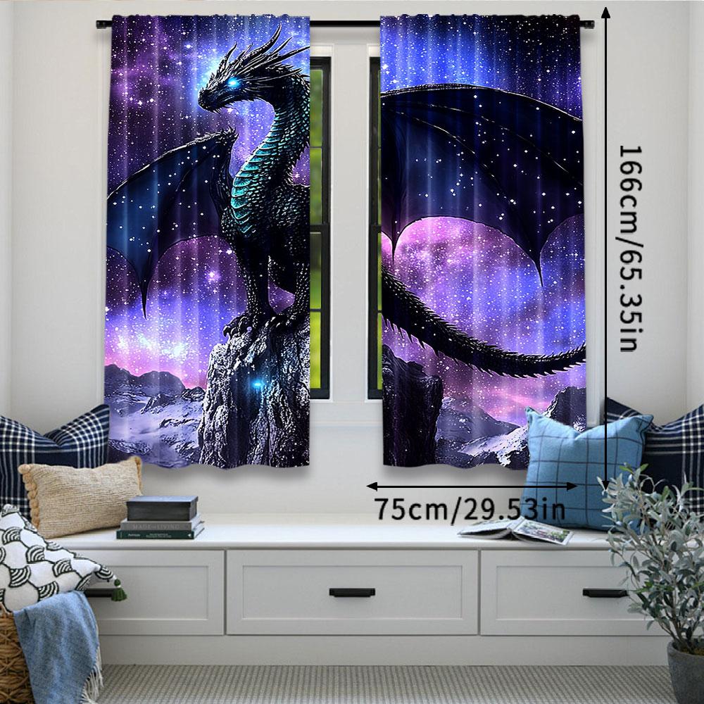 2Pcs Dragon Purple Nebula Curtains Mysterious Outer Space Suitable For Living Room Dining Room Bedroom Bathroom Office A