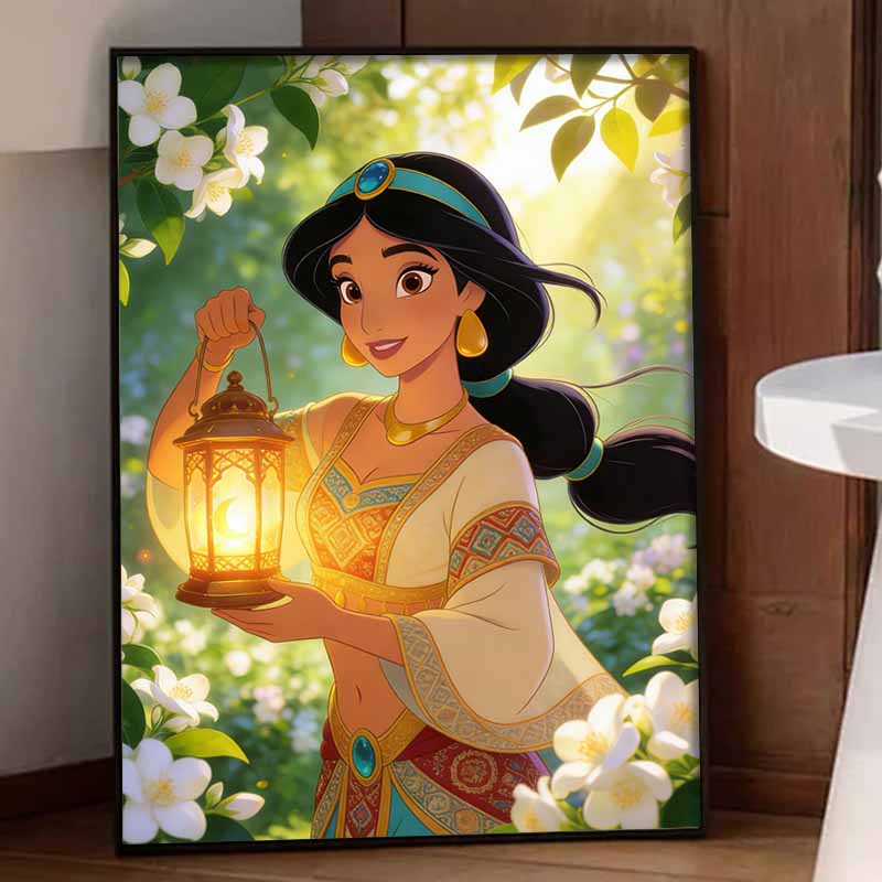 Disney Diamond Art Painting Kit 5D Jasmine Lantern Diamond Painting Dot Art Kit Home Wall Decor
