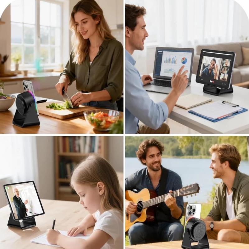 Bluetooth Wireless Induction Speaker Phone Holder Rgb & Rotating 360° With Power Bank