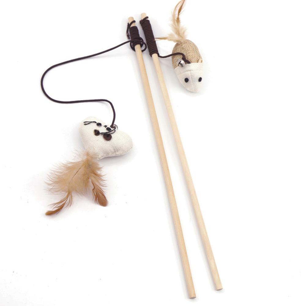 Wooden Scratching Wand Feather With Mini Bell Pet Supplies Cat Toy Interactive Stick Tease Cat Rod