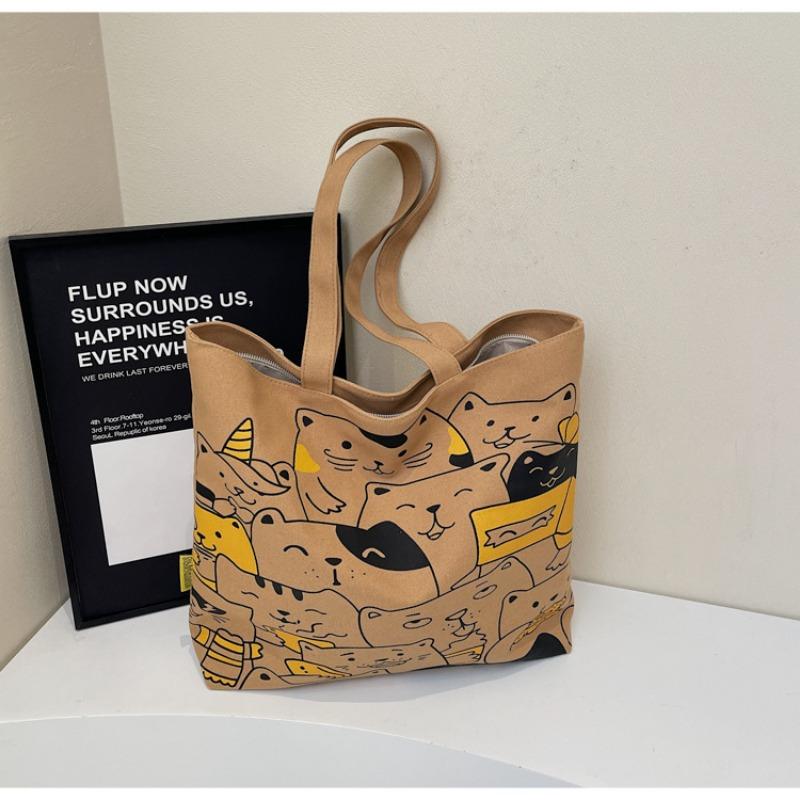 

Женская сумка-тоут новая мультяшная ручная тканевая сумка большой вместимости студенческая для поездок плечевая холщовая сумка хаки