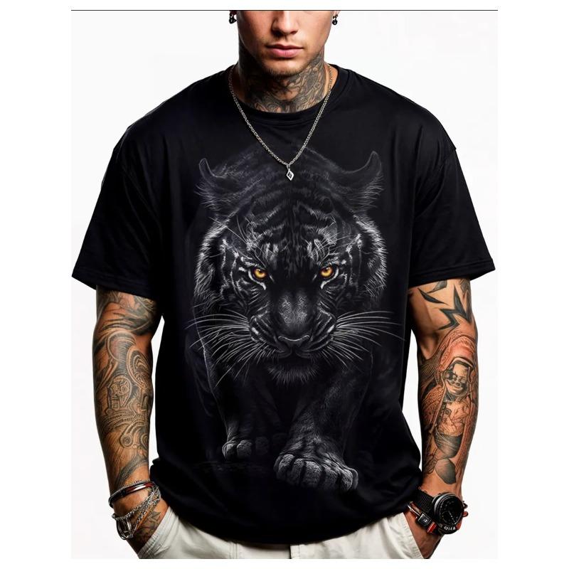 Russian Men's Summer 3D T-shirt Fashionable Casual Loose Animal Pattern Printed Round Neck Short Sleeved T-shirt Top