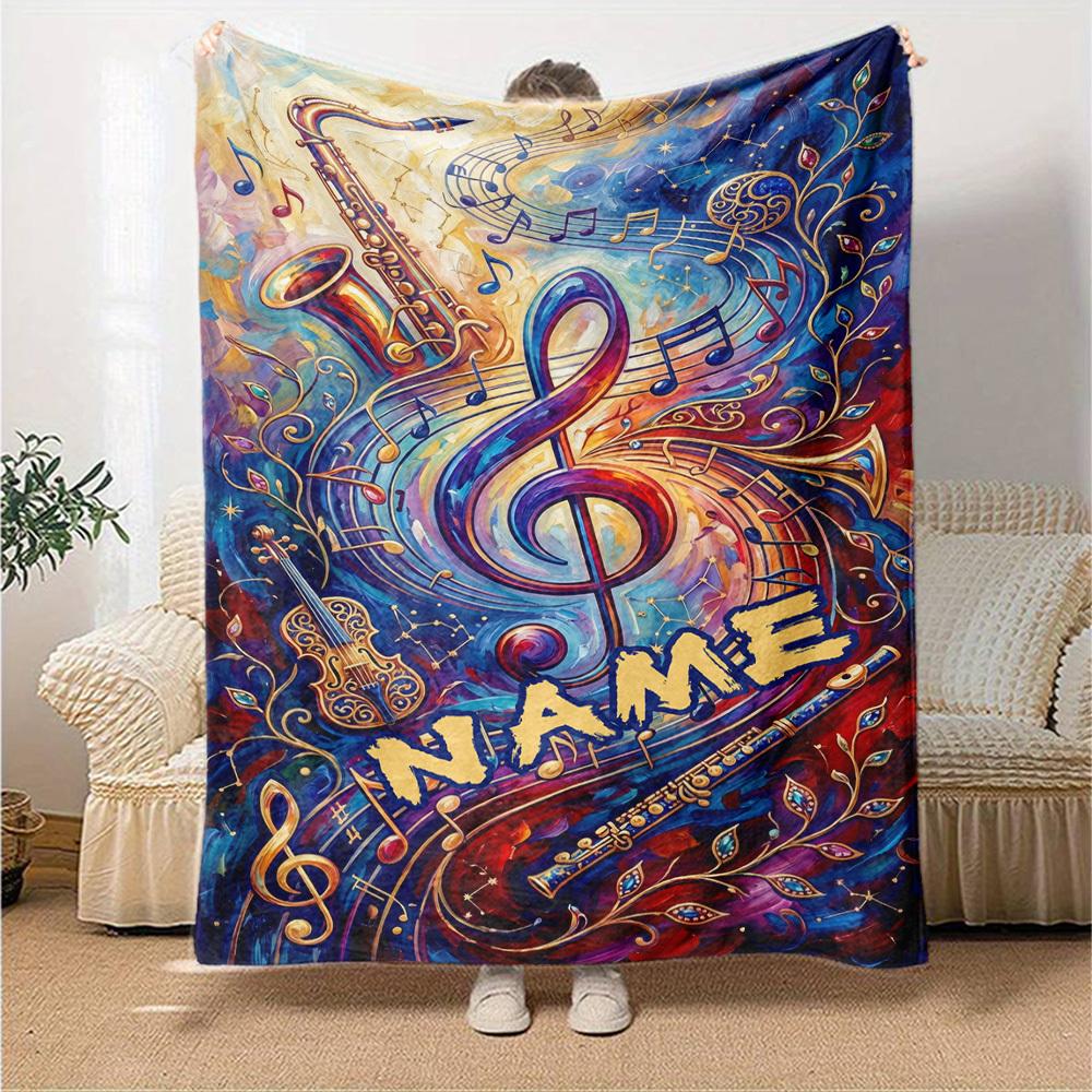 Music Art Home Customize Your Name Blankets Soft Lightweight Cozy All Season Multi Use Throw Blanket For Couch Office Bed Living Room Picnic Gift For