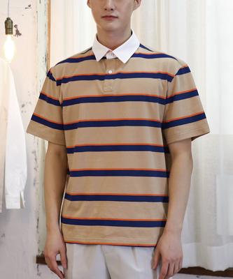 PLAYMONSTER Striped Rugby T-Shirt Beige
