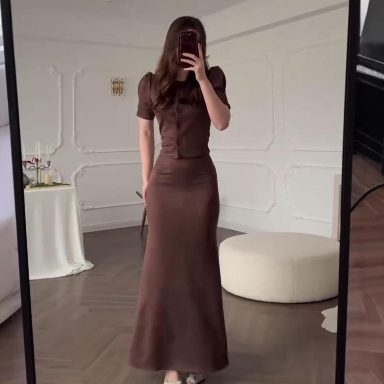 2025 Sommer Slim Fit Rundhals Kurzarm Top & Bodycon Rock Set für Damen