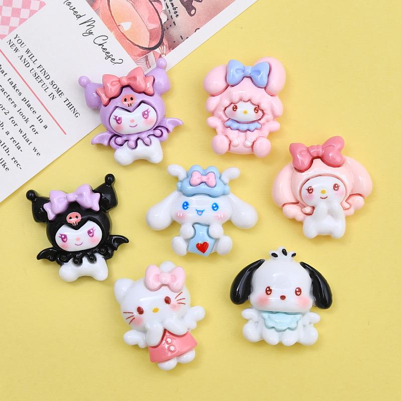 10 Pcs New Kawaii Cartoon Kitten, Puppy, Rabbit Resin Flat Back Scrapbook Figurine Diy Bow Decor Accessories Crafts A6