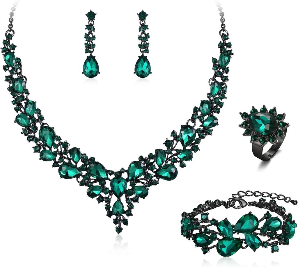 Set Colier Cercei Strass Cristal Mireasă Set Rochie Bal Banchet Doamne Set de Lux Patru Piese