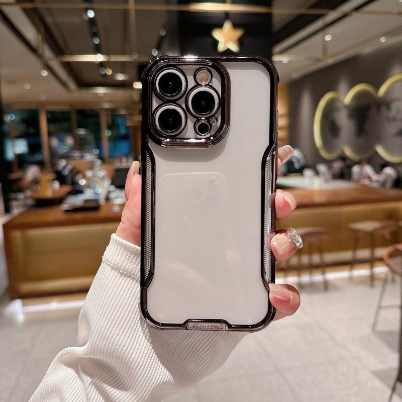 Applicable to iPhone16Promax electroplated blade mobile phone case 13 Apple 15 simple 12 four corners anti-drop transparent case