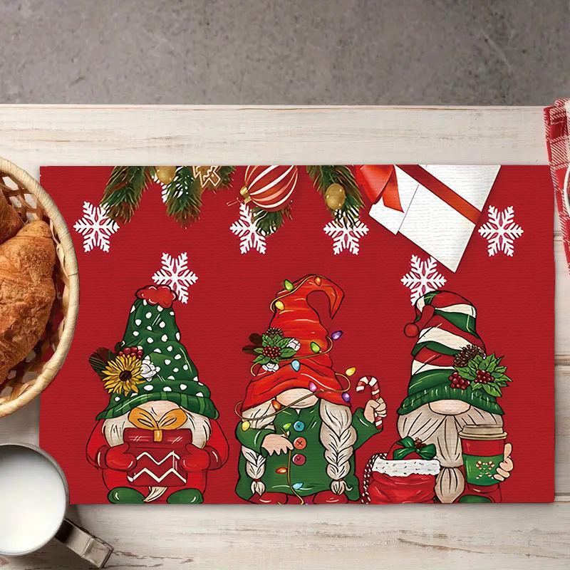 2024 Fete de masă din in de Crăciun - Decor de sărbători festive, izolate, design imprimat