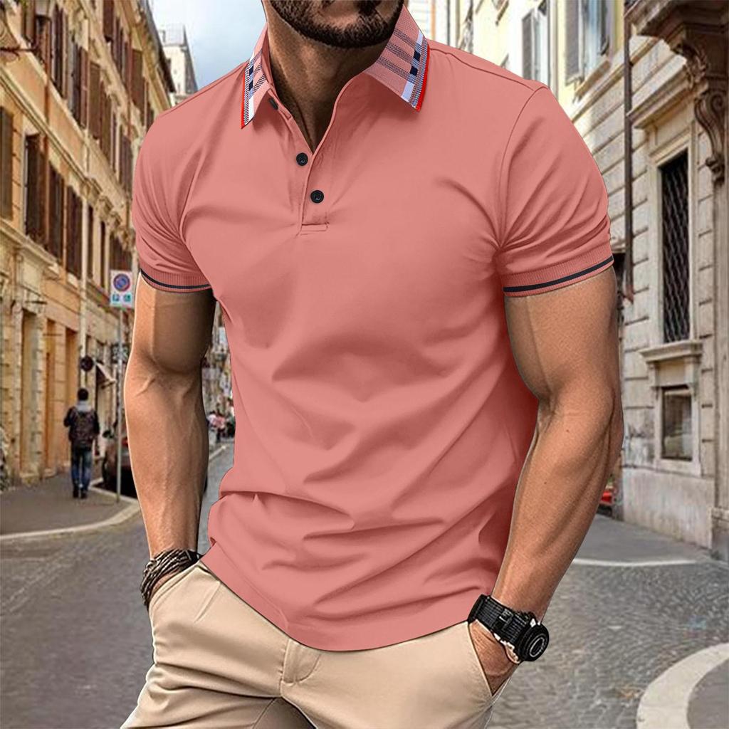 Neues Herren Casual Kurzarm POLO-Shirt Kragen Knöpfe Einfarbige Vielseitiges T-Shirt Mode Kurzarm Tops