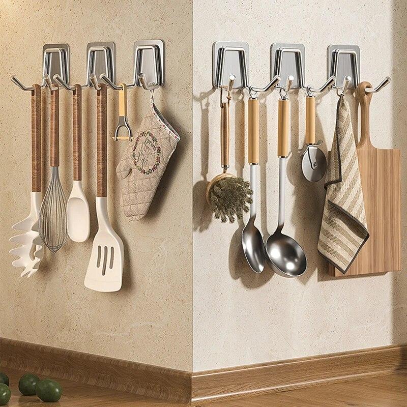 1/3/5/10pcs Kitchen Sponges Holder Stainless Steel Sink Sponges Drain Drying Rack Self Adhesive Storage Holder Wall Hooks Kitchen Organizer