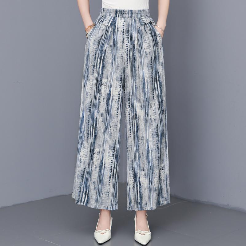 Women's Plus Size Printed Wide Leg Pants, Elastic Waist Summer Casual Trousers (XL-5XL)