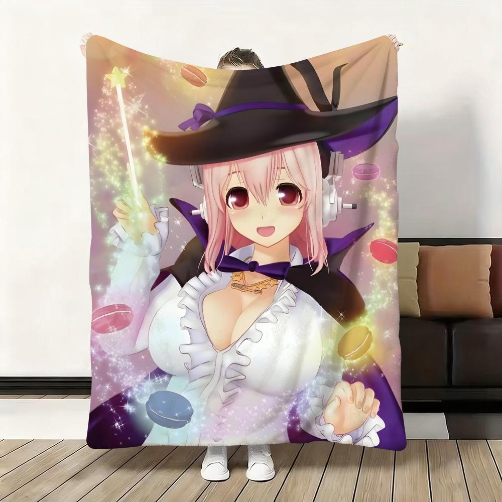 Anime Sexy Super S-Sonico Throw Soft Flannel Blanket Warm Knee Skin-Friendly Throw for Sofa Office Bed Traveling Winter Oversize