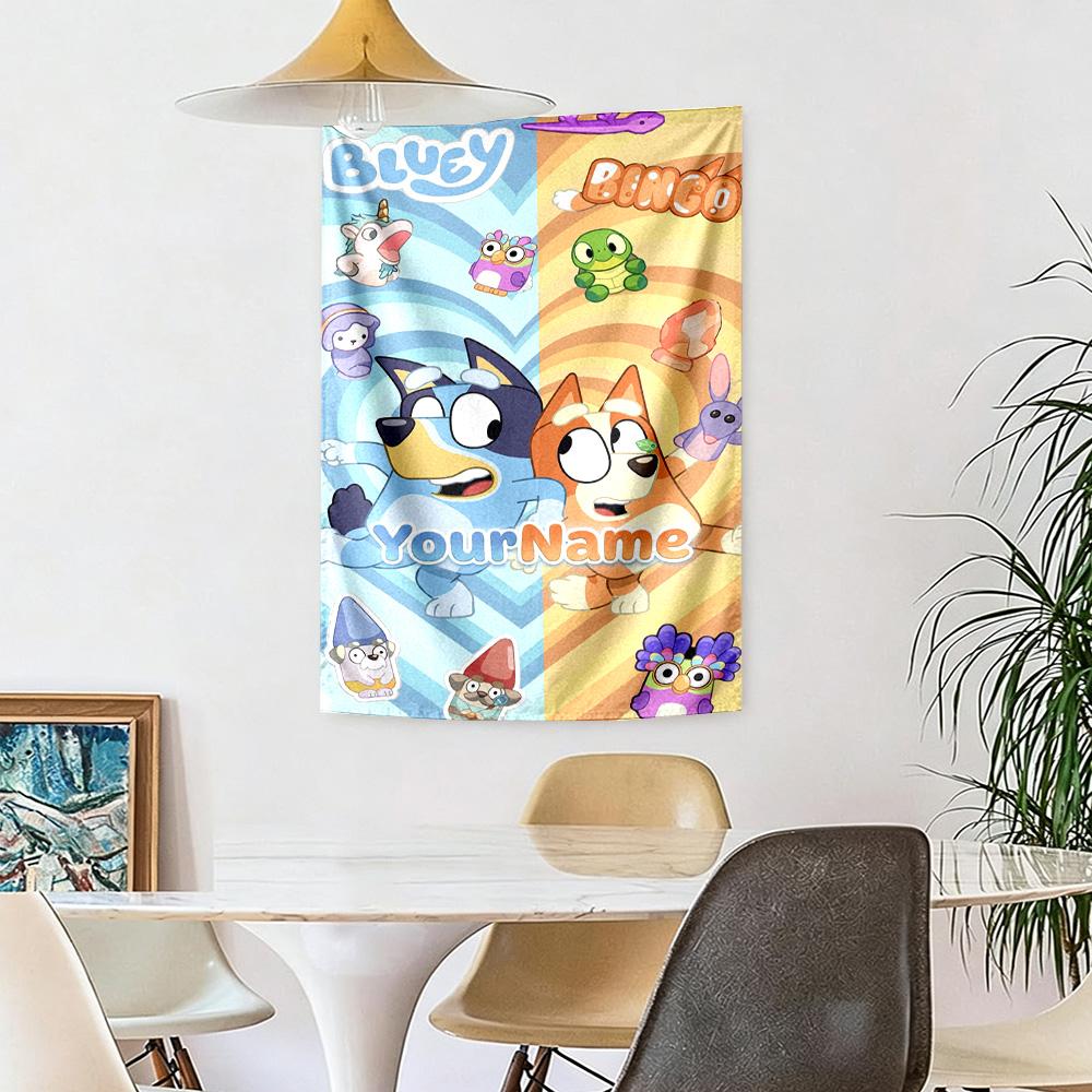Bluey Custom Your Name Wall Decor Tapestry Art For Pet Memorial Birthdaywedding Party Backdrop Family Gift