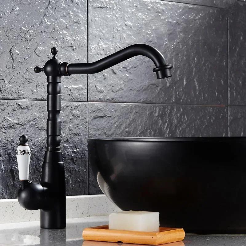 

Bathroom Black Basin Faucet Hot and Cold Basin Mixer Tap Oil Rubbed Finished Bathroom Sink Faucet Single Handle Water Tap