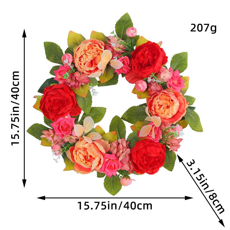 

Zhongran Silk Red Pink Peony Wreath Door Pendant Vine Ring Window Wall Decoration Props U3-21 Red Pink Peony Wreath