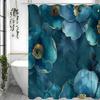 Blue Floral Plant Shower Curtain, Bathroom Decorative Shower Curtain, Waterproof Shower Curtain with Hooks