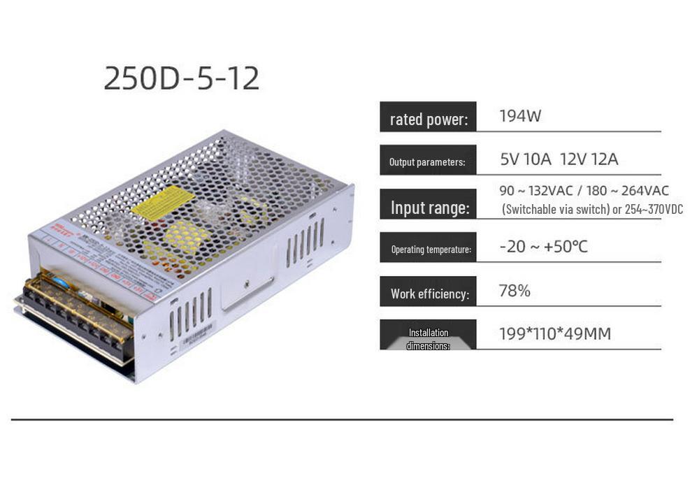 Ultra-Thin Dual Output 5V/12V/24V 50W-450W Switching AC-DC Power Supply for Industrial Cameras