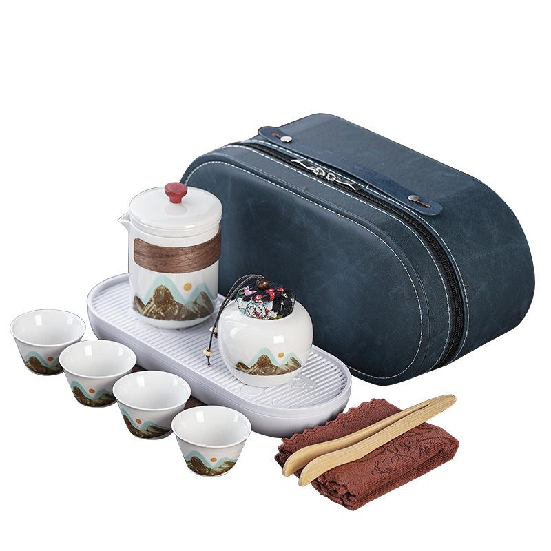 Guofeng Qingshan teapot set gift portable hand-held pot storage bag one pot four cups annual meeting gift commemoration