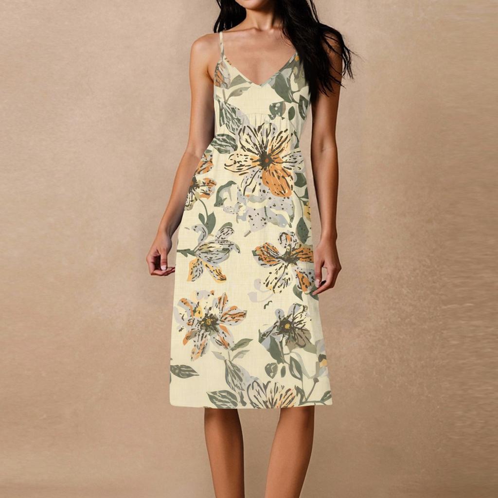 Women's Spaghetti Strap Backless Bow Loose Casual Beach Holiday Dress Sundress