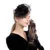 Head flower gloves set bridal retro mesh head flower feather lace hair accessories top hat temperament optimization headgear