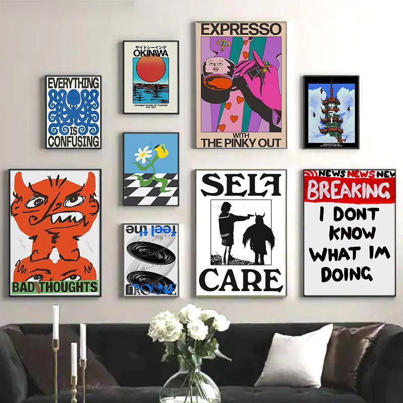 Vintage Abstrakt Füttere deinen Geist Klassische Poster Druck Selbstpflege Wandkunst Leinwandgemälde für Wohnzimmer Schlafzimmer Heimdekor