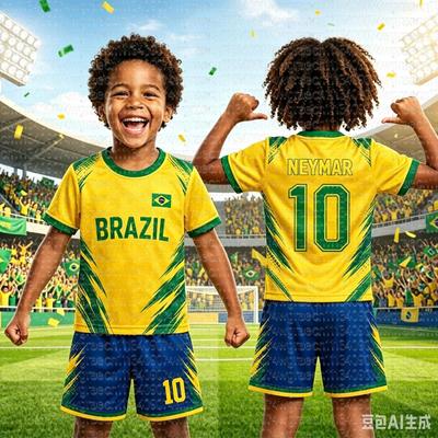 Neymar No.10 Brazil Fans Football Jersey Shorts 2‑Piece Set, Quick Dry Breathable Soccer Uniform Kids Matching Birthday Gift