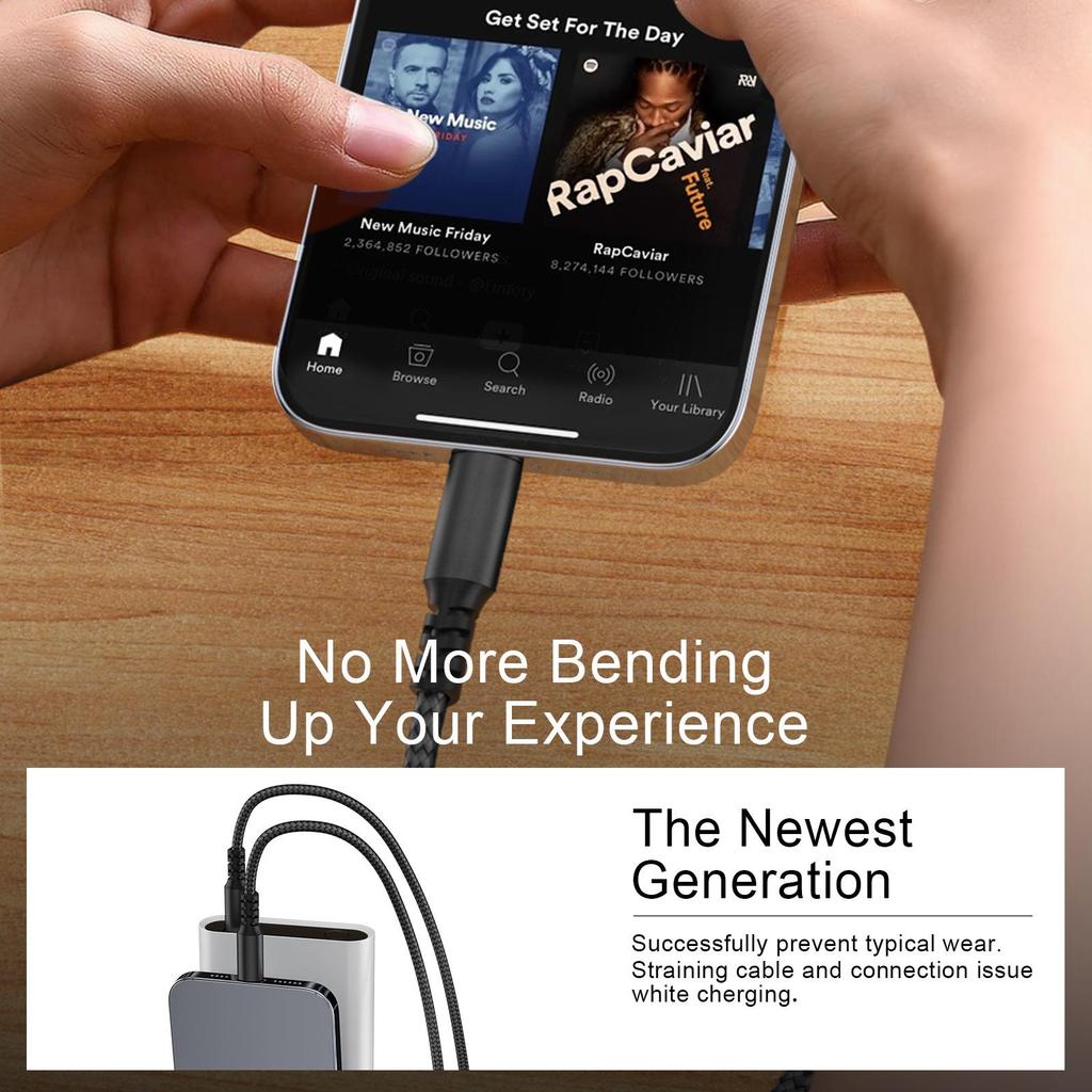 Nylon Braided USB-C to Lightning & USB Charging Cable for iPhone & Samsung - PD Fast Charge
