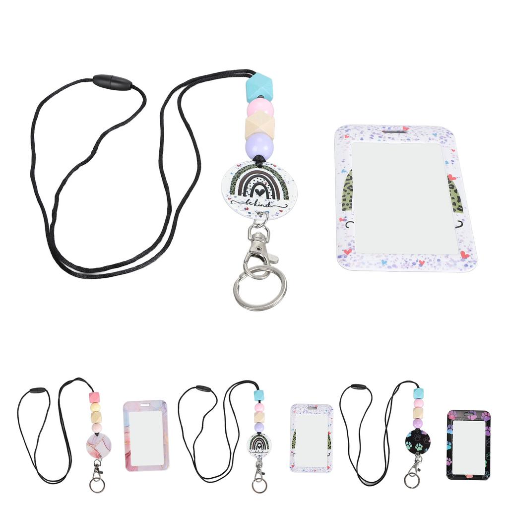 Perlen-Schlüsselband mit Ausweishalter, tragbares Schlüsselband für Lehrer, für Ausweiskarten, einziehbares Perlen-Schlüsselband