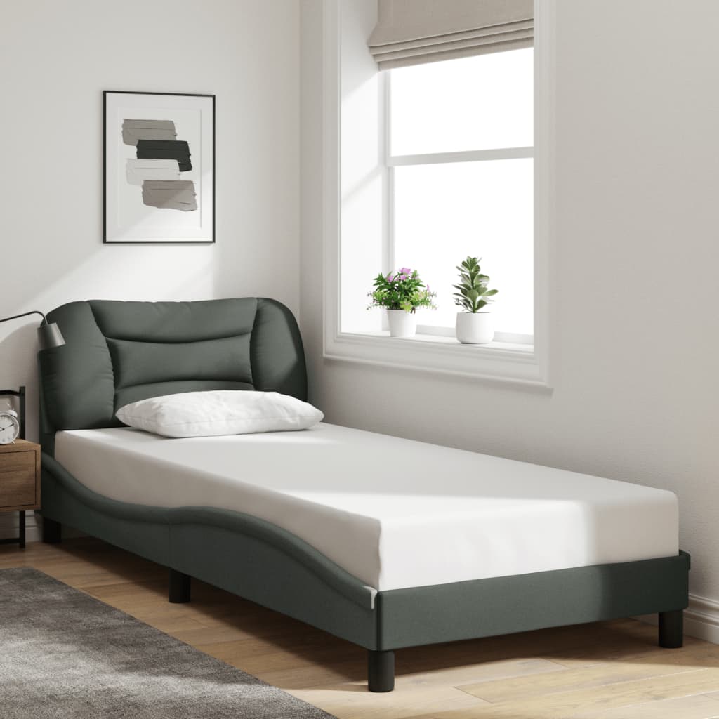 LED Bed Frame without Mattress  Hvar  Dark Grey 90x200 cm Fabric