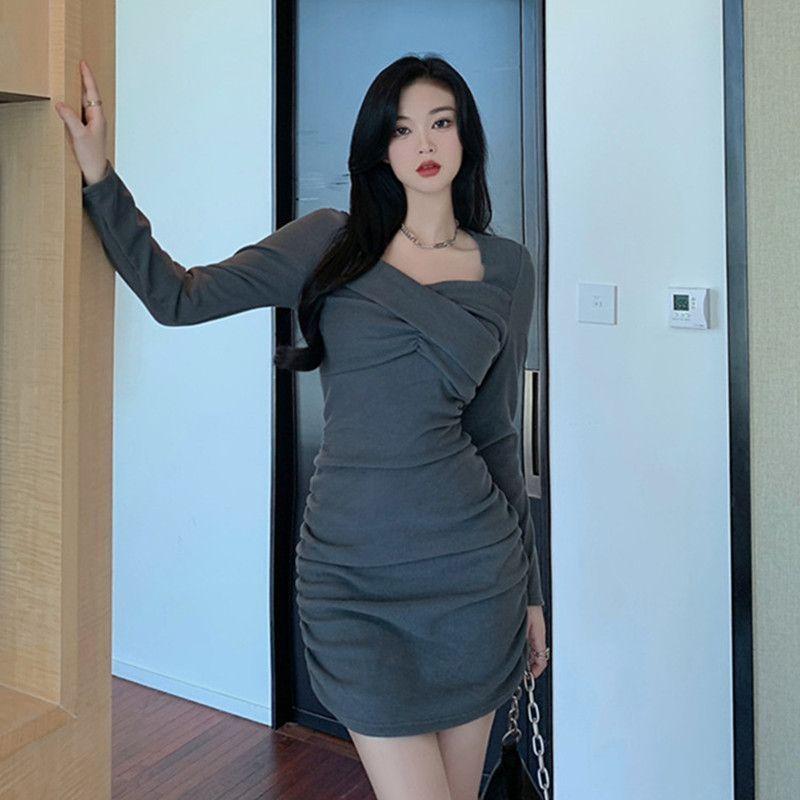 Sexy Ruffles Black Mini Dress Women Winter Vintage Long Sleeve Irregular Design High Waist Dress Casual Evening Party Dress New